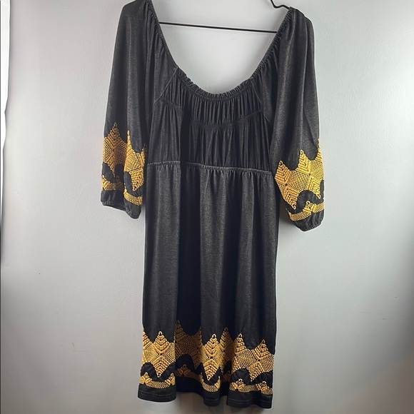 Uncle Frank Black and Gold Embroidered Boho Dress Size M - Picture 1 of 9